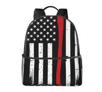 HEBSDFG Red Line Firefighter USA Flag Prints Lightweight School Backpack, Cute School Bag Laptop Rucksack Backpack Stylish Casual Daypacks Travel Backpack