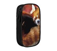 HEBSDFG Red Panda Print Pencil Case, Black High-Capacity Pen Pencil Pouch Stationery Organizer with Pen Slots & Pouches for School Travel Makeup
