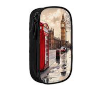 HEBSDFG Red Phone Booth London Street Print Pencil Case, Black High-Capacity Pen Pencil Pouch Stationery Organizer with Pen Slots & Pouches for School Travel Makeup