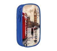 HEBSDFG Red Phone Booth London Street Print Pencil Case, Blue High-Capacity Pen Pencil Pouch Stationery Organizer with Pen Slots & Pouches for School Travel Makeup