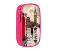 HEBSDFG Red Phone Booth London Street Print Pencil Case, Pink High-Capacity Pen Pencil Pouch Stationery Organizer with Pen Slots & Pouches for School Travel Makeup