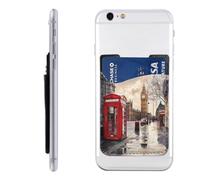 HEBSDFG Red Phone Booth London Street Printed Phone Card Holder Wallet, 3M Adhesive Stick on Phone Wallet Case for iPhone and Android