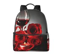 HEBSDFG Red Rose and Wine Romantic Lovers Decor Prints Lightweight School Backpack, Cute School Bag Laptop Rucksack Backpack Stylish Casual Daypacks Travel Backpack
