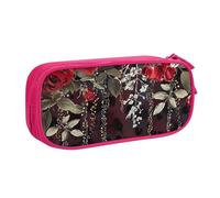 HEBSDFG Red Rose Floral Print Cute Pencil Case Pouch for Boys Girls - Pink High Capacity Travel Pen Bag Organizer Makeup Bag for Student School College Office