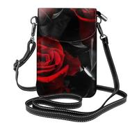 HEBSDFG Red Rose Printed Cell Phone Purse for Men Women PU Leather Phone Crossbody Bag with Adjustable Shoulder Bag Wallet