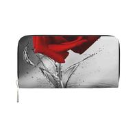 HEBSDFG Red Rose Reflection Printed Long Wallet for Men and Women PU Leather Hand Purse with Card Holder, Zipper Closure