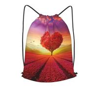 HEBSDFG Red rose Sweet Heart Shaped Tree Prints Drawstring Backpack for Women Men Adjustable String Bag Sackpack for Sport Gym Bags Shopping Beach, S