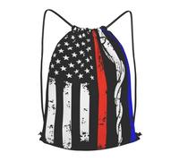 HEBSDFG Red Stripe Firefighter USA Flag Prints Drawstring Backpack for Women Men Adjustable String Bag Sackpack for Sport Gym Bags Shopping Beach, M