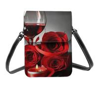 HEBSDFG Red Wine Rose and Candle Printed Phone Crossbody Bag PU Leather Mobile Wallet Bags for Men Women Cell Phone Purse with Adjustable Straps