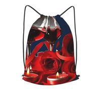 HEBSDFG Red Wine Rose and Candle Prints Drawstring Backpack for Women Men Adjustable String Bag Sackpack for Sport Gym Bags Shopping Beach, M