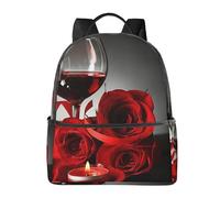 HEBSDFG Red Wine Rose and Candle Prints School Bag Bookbag Laptop Backpack Stylish Lightweight Backpack Travel Backpack for Kids Students Boys Girls
