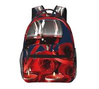 HEBSDFG Red Wine Rose and Candle Prints School Bag Bookbag Lightweight Laptop Backpack Casual Daypack Travel Backpack for Students Boys Girls