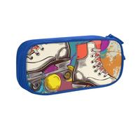 HEBSDFG Retro Colorful Roller Skates Print Cute Pencil Case Pouch for Boys Girls - Blue High Capacity Travel Pen Bag Organizer Makeup Bag for Student School College Office
