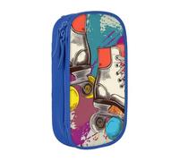 HEBSDFG Retro Colorful Roller Skates Print Pencil Case, Blue High-Capacity Pen Pencil Pouch Stationery Organizer with Pen Slots & Pouches for School Travel Makeup