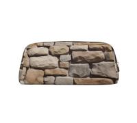 HEBSDFG Retro Stone Printed Pencil Case with Gold Zipper, Crosshatch Leather Makeup Bag, Pen Pouch Organiser for School, Office & Travel