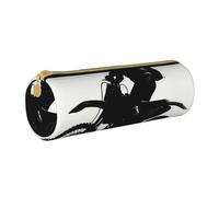 HEBSDFG Rider Silhouette Prints Round Pencil Case & Cosmetic Pouch, PVC Leather Zippered Organiser for School Office Travel Stylish Gifting