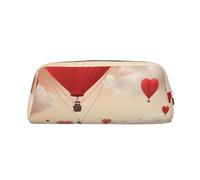 HEBSDFG Romantic Heart Balloon Printed Pencil Case with Silver Zipper, Crosshatch Leather Makeup Bag, Pen Pouch Organiser for School, Office & Travel