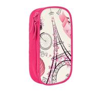 HEBSDFG Romantic Paris Eiffel Tower Bycicle Print Pencil Case, Pink High-Capacity Pen Pencil Pouch Stationery Organizer with Pen Slots & Pouches for School Travel Makeup