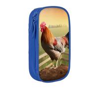 HEBSDFG Rooster on Wood in Farmland Print Pencil Case, Blue High-Capacity Pen Pencil Pouch Stationery Organizer with Pen Slots & Pouches for School Travel Makeup