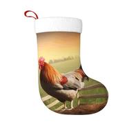 HEBSDFG Rooster on Wood in Farmland Printed Christmas Stockings 1-Pcs Xmas Stockings for Christmas Decoration Holiday Party New Year