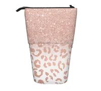HEBSDFG Rose Gold Glitter Prints Retractable Pencil Case & Cosmetic Pouch, Big Stationery Bag Pen Box for School Office Travel