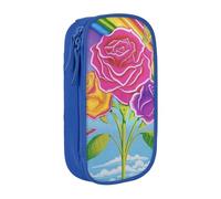 HEBSDFG Rose Rainbow Butterfly Print Pencil Case, Blue High-Capacity Pen Pencil Pouch Stationery Organizer with Pen Slots & Pouches for School Travel Makeup