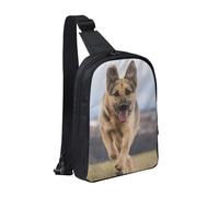 HEBSDFG Running german shepherd dog Pattern Crossbody Shoulder Sling Pack Water-Resistant Messenger Chest Bag Zipper Sling Bag for School, Travel & Work