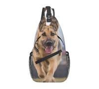 HEBSDFG Running german shepherd dog Pattern Sling Backpack Funny Messenger Chest Bag Zipper Sling Bag for School, Travel & Work