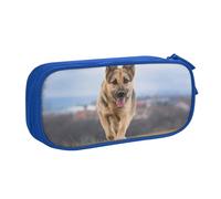 HEBSDFG Running German Shepherd Dog Print Cute Pencil Case Pouch for Boys Girls, Blue High Capacity Travel Pen Bag Organizer Makeup Bag for Student School College Office
