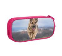 HEBSDFG Running German Shepherd Dog Print Cute Pencil Case Pouch for Boys Girls, Pink High Capacity Travel Pen Bag Organizer Makeup Bag for Student School College Office