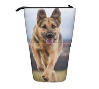 HEBSDFG Running German Shepherd Dog Prints Retractable Pencil Case & Cosmetic Pouch, Big Stationery Bag Pen Box for School Office Travel