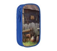 HEBSDFG Rural House Print Pencil Case, Blue High-Capacity Pen Pencil Pouch Stationery Organizer with Pen Slots & Pouches for School Travel Makeup
