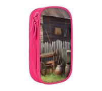 HEBSDFG Rural House Print Pencil Case, Pink High-Capacity Pen Pencil Pouch Stationery Organizer with Pen Slots & Pouches for School Travel Makeup