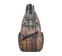 HEBSDFG Rustic Stall Wooden Door Pattern Sling Backpack Funny Messenger Chest Bag Zipper Sling Bag for School, Travel & Work