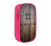 HEBSDFG Rustic Stall Wooden Door Print Pencil Case, Pink High-Capacity Pen Pencil Pouch Stationery Organizer with Pen Slots & Pouches for School Travel Makeup