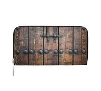 HEBSDFG Rustic Stall Wooden Door Printed Long Wallet for Men and Women PU Leather Hand Purse with Card Holder, Zipper Closure