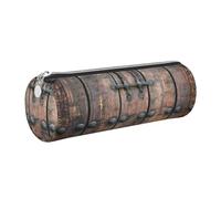 HEBSDFG Rustic Stall Wooden Door Prints Round Pencil Case & Cosmetic Pouch, Silver Zipper Desk Stationery Organizer Leather Pencil Pouch for School Office Travel Gift