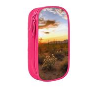 HEBSDFG Saguaros at Sunset Print Pencil Case, Pink High-Capacity Pen Pencil Pouch Stationery Organizer with Pen Slots & Pouches for School Travel Makeup