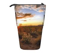 HEBSDFG Saguaros at Sunset Prints Retractable Pencil Case & Cosmetic Pouch, Zippered Stationery Bag Pen Box for School Office Travel