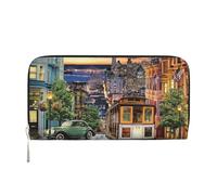 HEBSDFG san Francisco Printed Long Wallet for Men and Women PU Leather Hand Purse with Card Holder, Zipper Closure