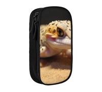 HEBSDFG Sand Leopard Gecko Print Pencil Case, Black High-Capacity Pen Pencil Pouch Stationery Organizer with Pen Slots & Pouches for School Travel Makeup