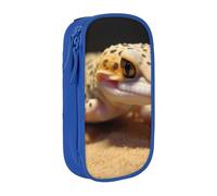 HEBSDFG Sand Leopard Gecko Print Pencil Case, Blue High-Capacity Pen Pencil Pouch Stationery Organizer with Pen Slots & Pouches for School Travel Makeup