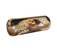 HEBSDFG Sand Leopard Gecko Prints Round Pencil Case & Cosmetic Pouch, PVC Leather Zippered Organiser for School Office Travel Stylish Gifting
