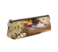 HEBSDFG Sand Leopard Gecko Prints Triangle Pencil Case & Cosmetic Pouch, PVC Leather Zippered Organiser for School Office Travel Stylish Gifting