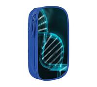 HEBSDFG Science Gene Strand Print Pencil Case, Blue High-Capacity Pen Pencil Pouch Stationery Organizer with Pen Slots & Pouches for School Travel Makeup