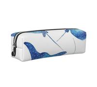 HEBSDFG Sea Animals Stingrays Prints Leather Pencil Case & Cosmetic Pouch, Silver Zipper Desk Stationery Organizer Pencil Pouch for School Office Travel Gift