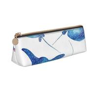HEBSDFG Sea Animals Stingrays Prints Triangle Pencil Case & Cosmetic Pouch, PVC Leather Zippered Organiser for School Office Travel Gifting