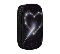 HEBSDFG Shooting Star Heart Print Pencil Case, Black High-Capacity Pen Pencil Pouch Stationery Organizer with Pen Slots & Pouches for School Travel Makeup