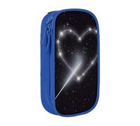 HEBSDFG Shooting Star Heart Print Pencil Case, Blue High-Capacity Pen Pencil Pouch Stationery Organizer with Pen Slots & Pouches for School Travel Makeup
