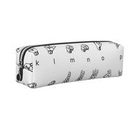 HEBSDFG Sign Language Alphabet Prints Leather Pencil Case & Cosmetic Pouch, Silver Zipper Desk Stationery Organizer Pencil Pouch for School Office Travel Gift